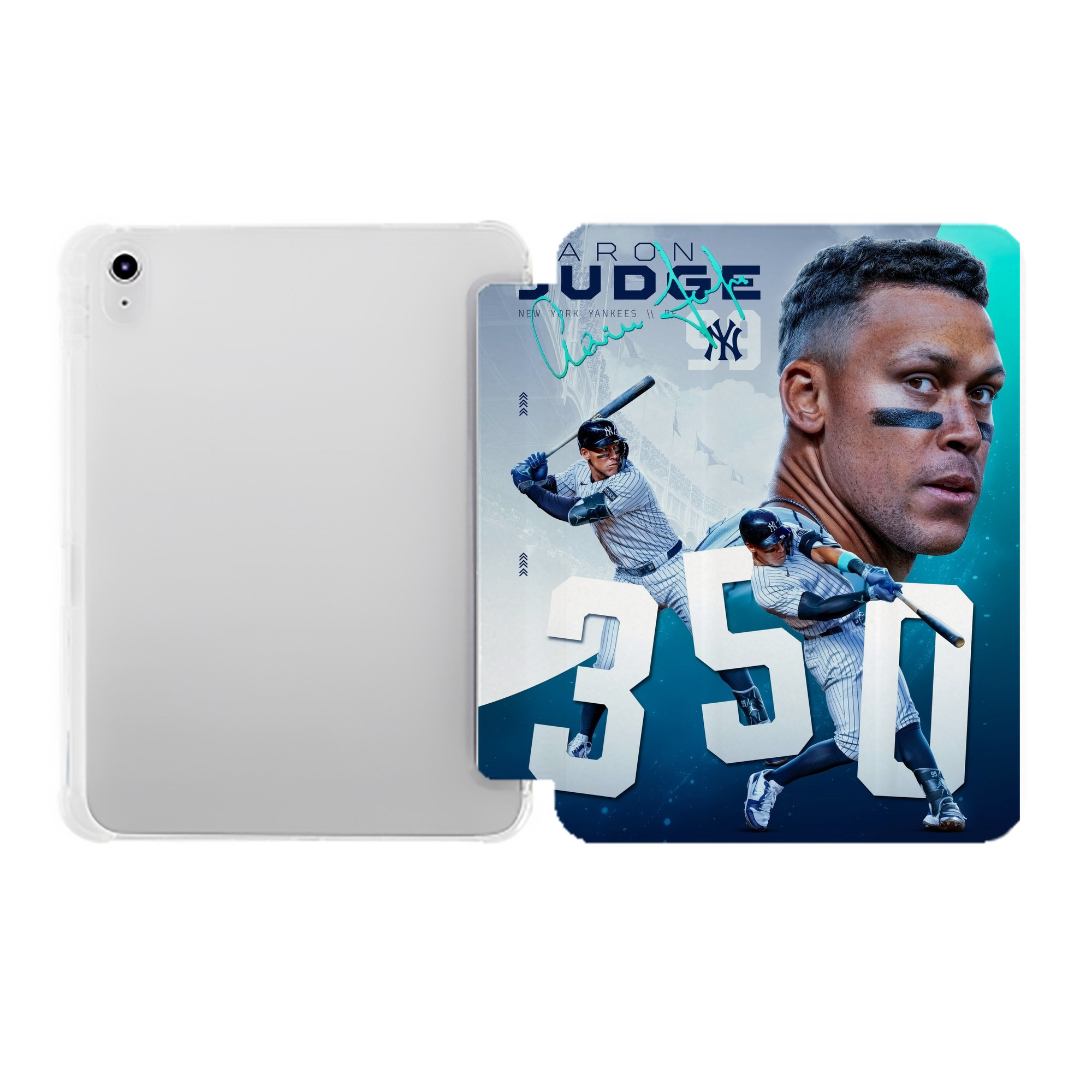 Aaron Judge's 350th Career Home Runs Premium Tri-Fold PU Leather & Silicone IPad Case With Pencil Slot – Fits 9.5,10.5,10.9 – Adjustable Stand, Slim, Protective